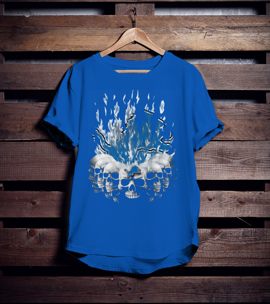 Detroit Lions 16 Flaming Skulls T-Shirt