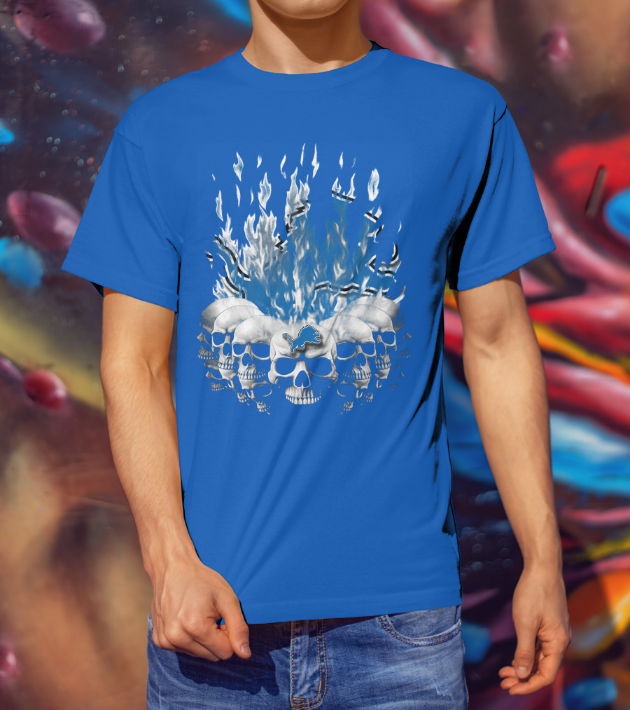 Detroit Lions 16 Flaming Skulls T-Shirt