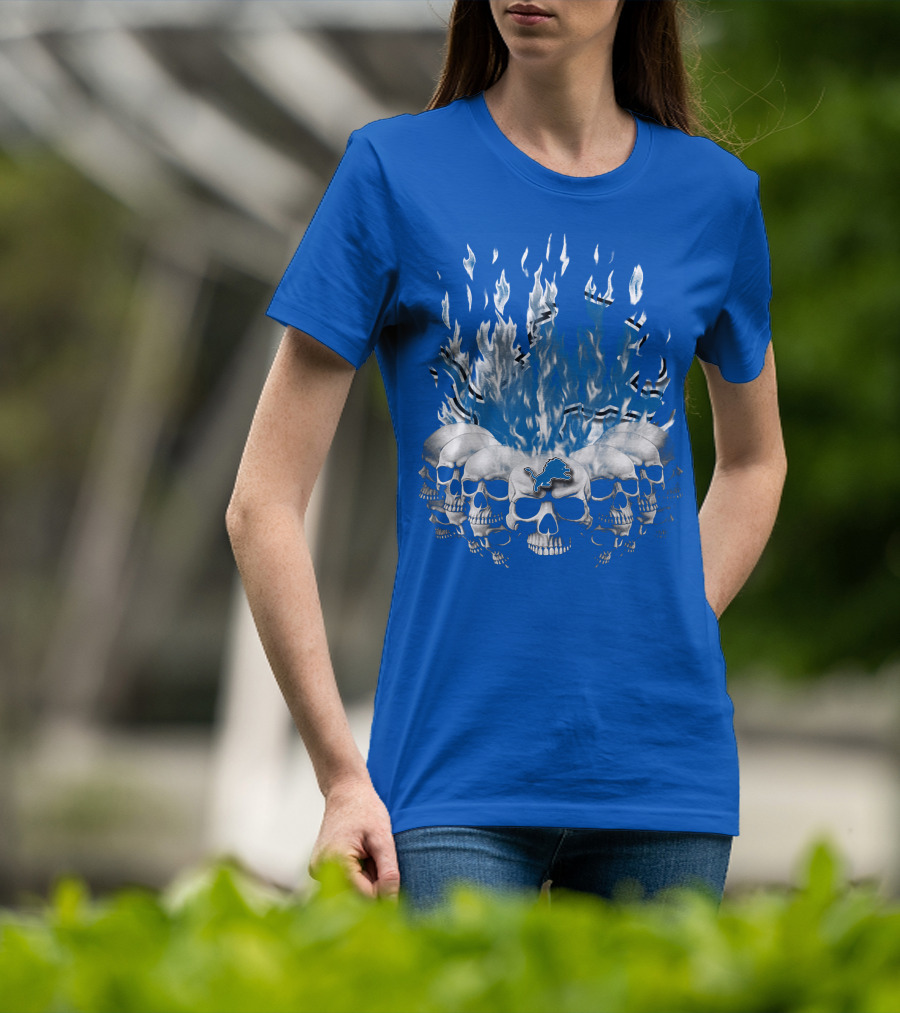 Detroit Lions 16 Flaming Skulls T-Shirt