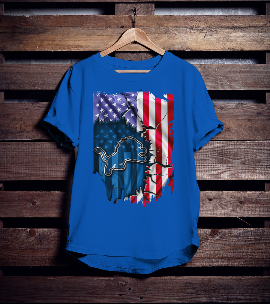 American Flag Detroit Lions Logo T-Shirt