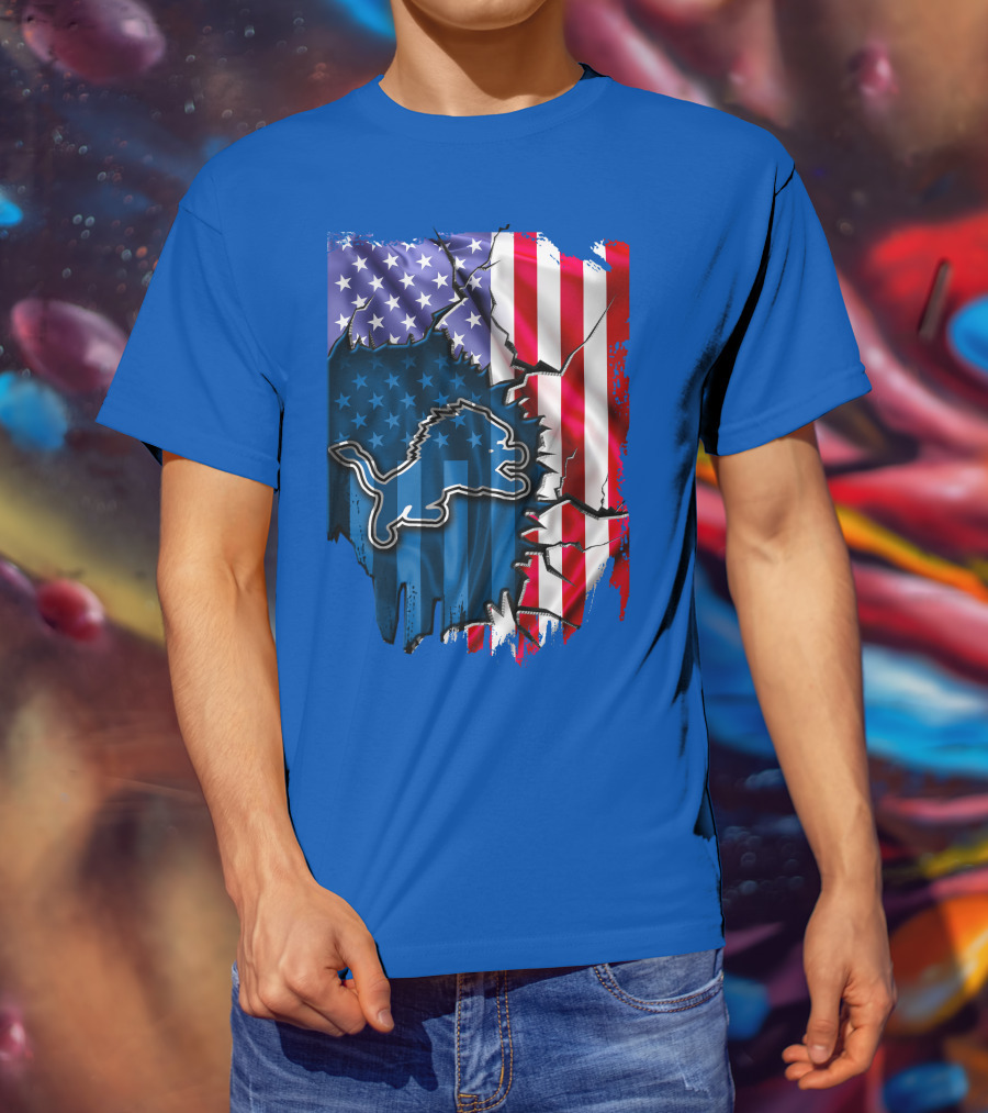 American Flag Detroit Lions Logo T-Shirt