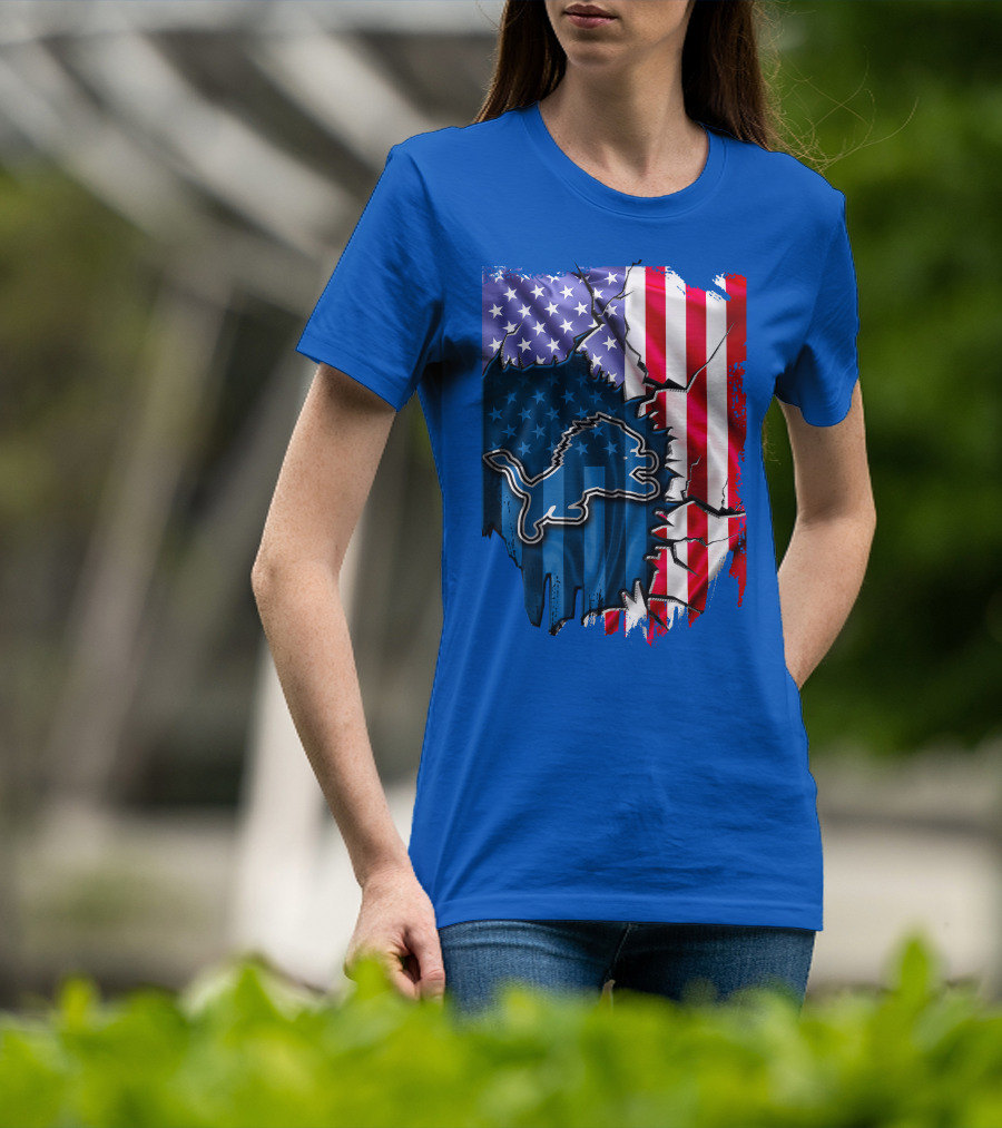 American Flag Detroit Lions Logo T-Shirt
