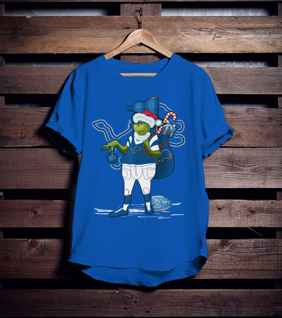 Grinchxmas Detroit Lions Football Holiday Santa Sack T-Shirt