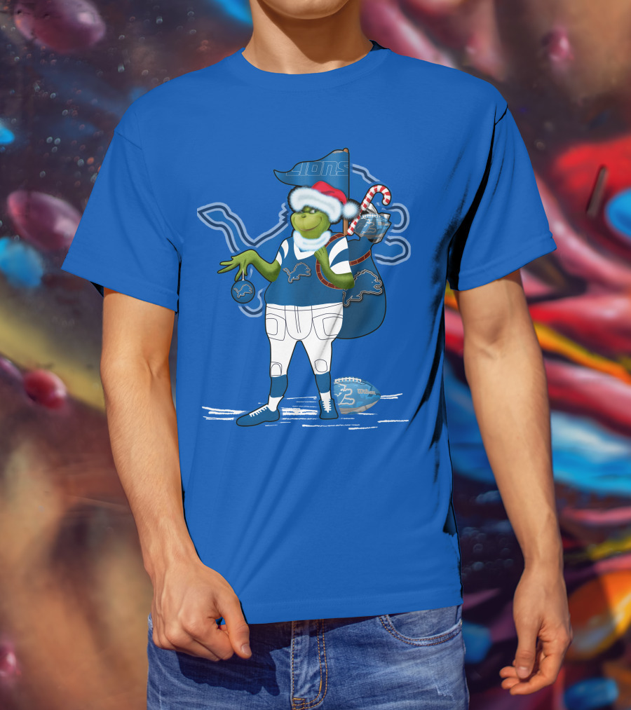 Grinchxmas Detroit Lions Football Holiday Santa Sack T-Shirt