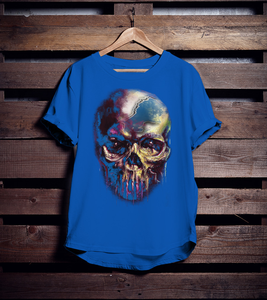 Detroit Lions 25 Skull Design With Blue T-Shirt