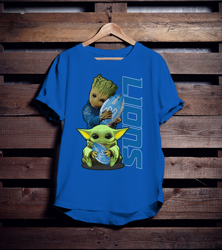 Grzd Detroit Lions Groot Baby Yoda Football Fans T-Shirt