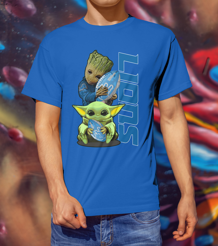 Grzd Detroit Lions Groot Baby Yoda Football Fans T-Shirt