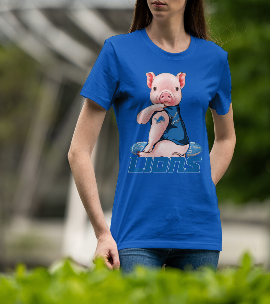 Pig With Detroit Lions T-Shirt