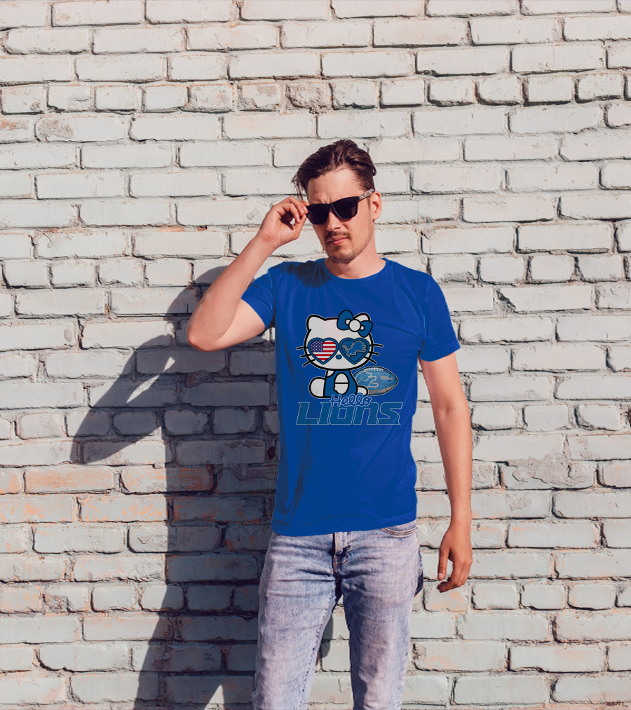 Hello Kitty Usa Detroit Lions Football Heart Glasses T-Shirt