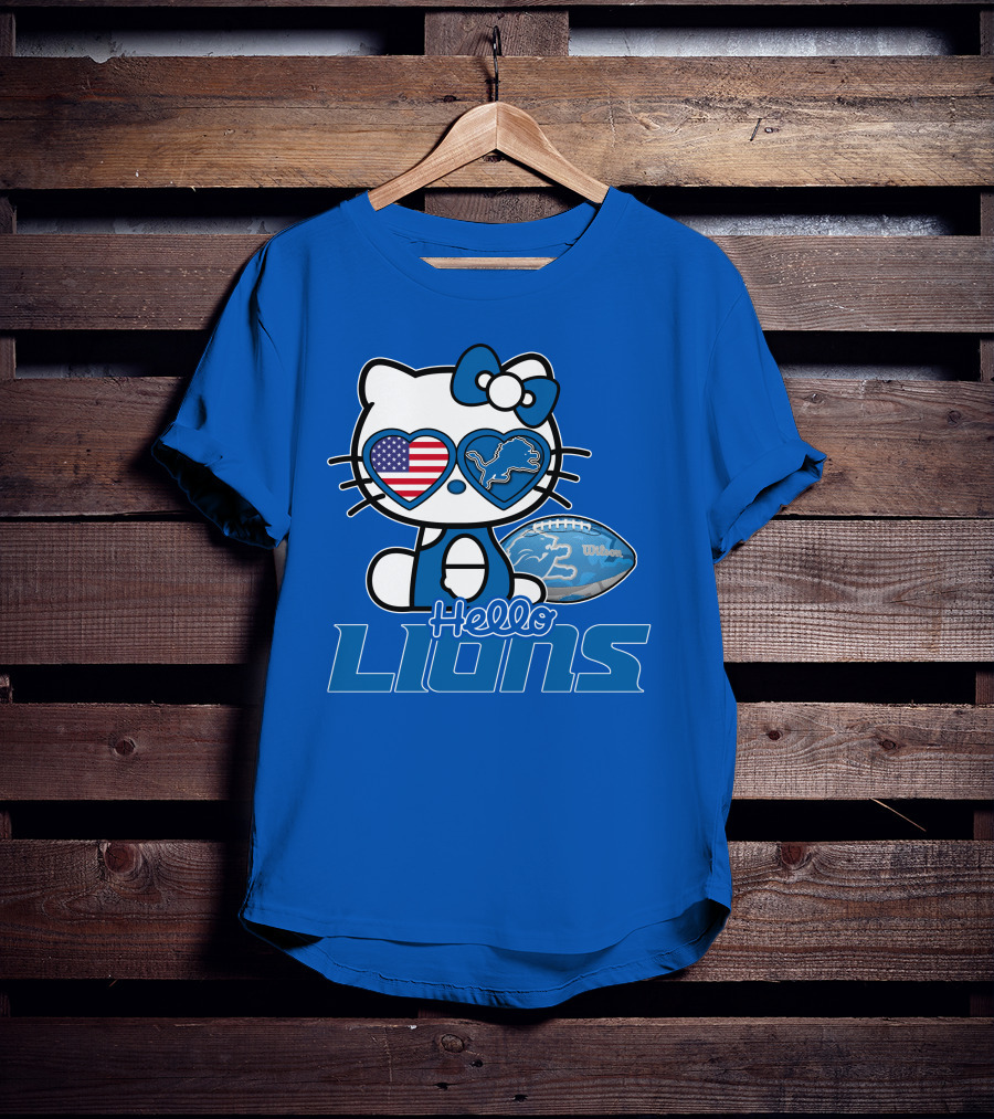 Hello Kitty Usa Detroit Lions Football Heart Glasses T-Shirt