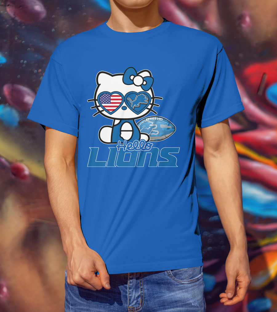 Hello Kitty Usa Detroit Lions Football Heart Glasses T-Shirt