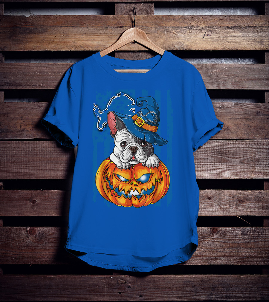 Hlw Bulldog DETROIT LIONS Halloween Bulldog Pumpkin Pajama Football Fan Gift T-Shirt