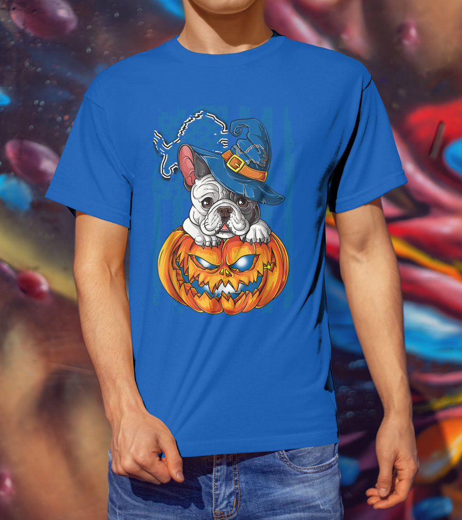Hlw Bulldog DETROIT LIONS Halloween Bulldog Pumpkin Pajama Football Fan Gift T-Shirt