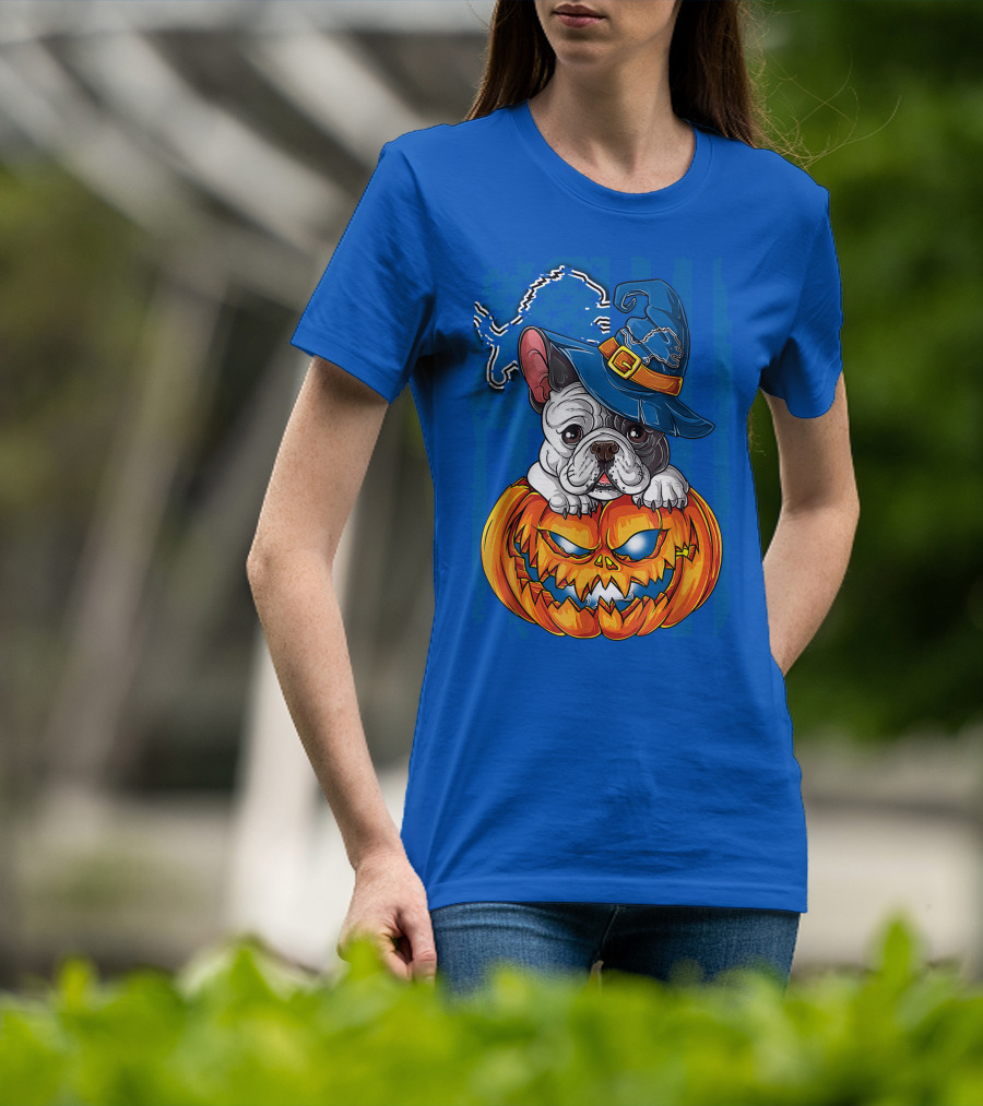 Hlw Bulldog DETROIT LIONS Halloween Bulldog Pumpkin Pajama Football Fan Gift T-Shirt