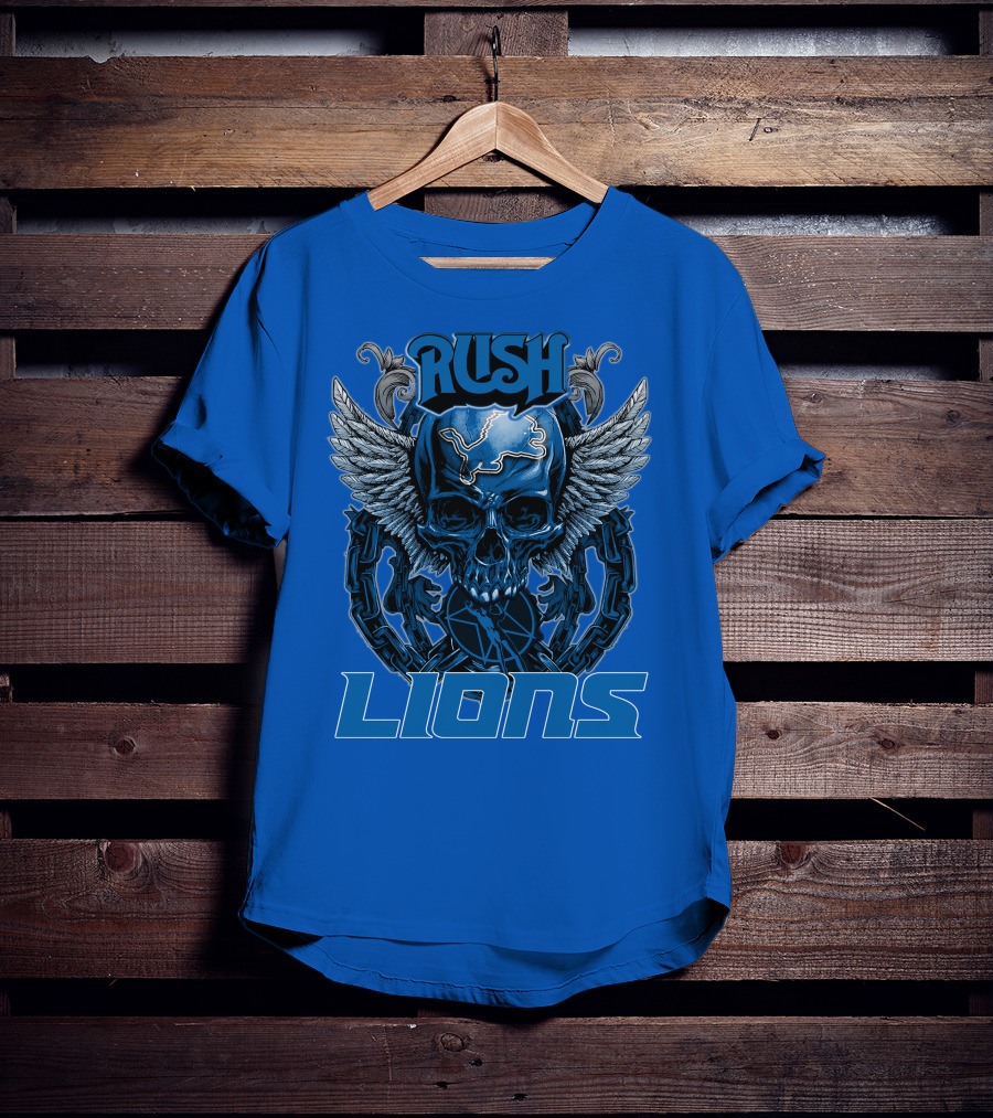 Rush Detroit Lions Skull With Wings And Chains T-Shirt