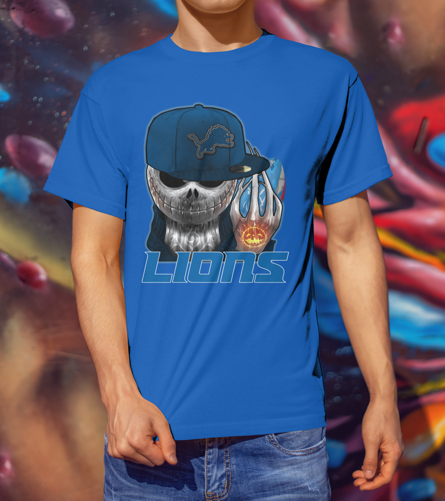 LIONS Jackskull Detroit Football Pumpkin Face Cap T-Shirt