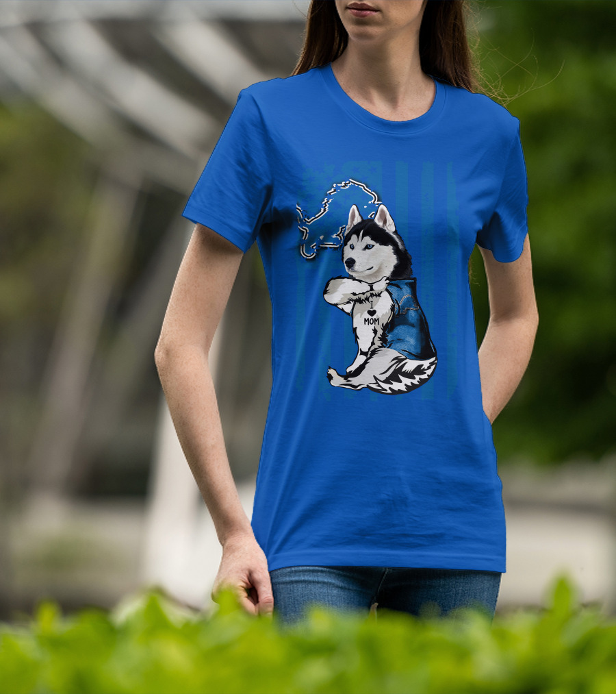 Siberian Husky I Love Mom Detroit Lions T-Shirt