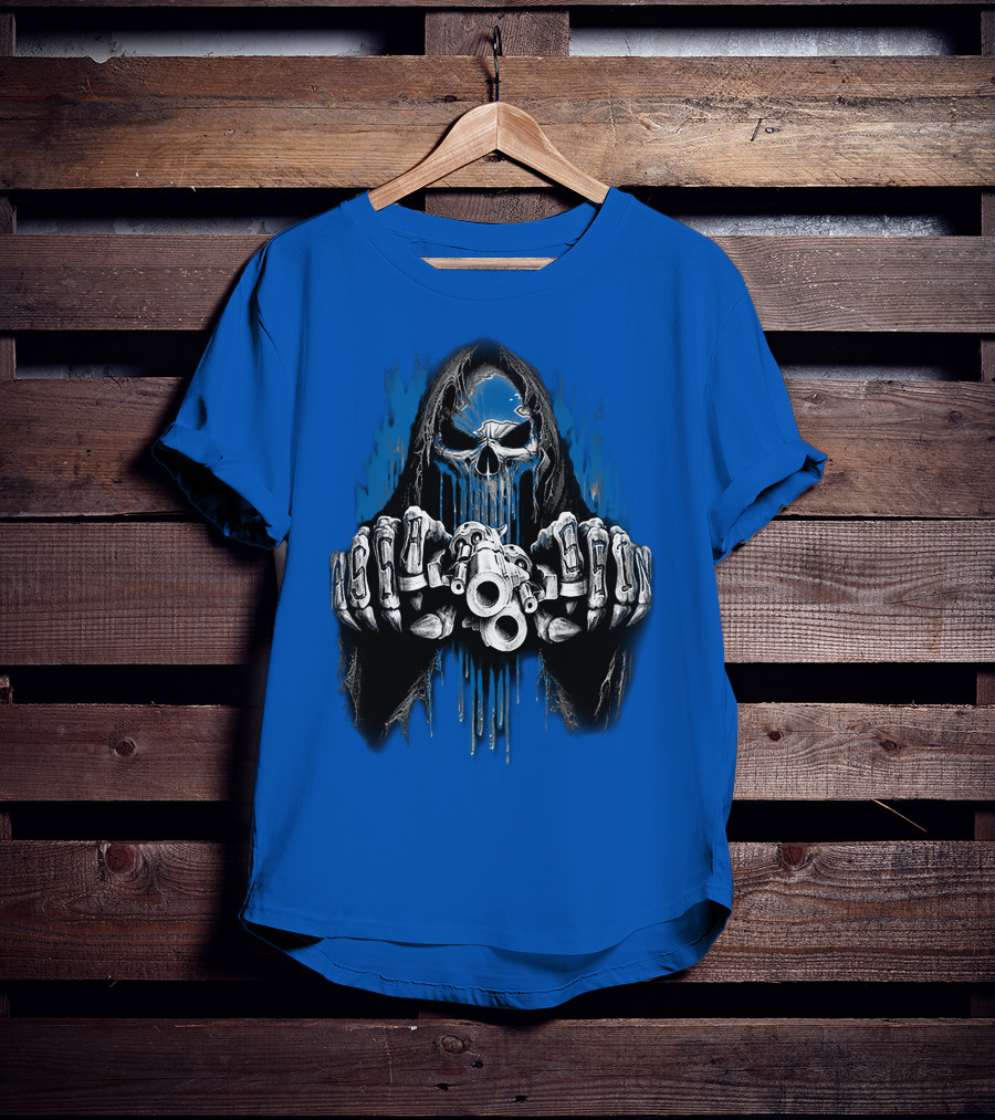 Detroit Lions 67 Grim Reaper Skeleton Guns T-Shirt
