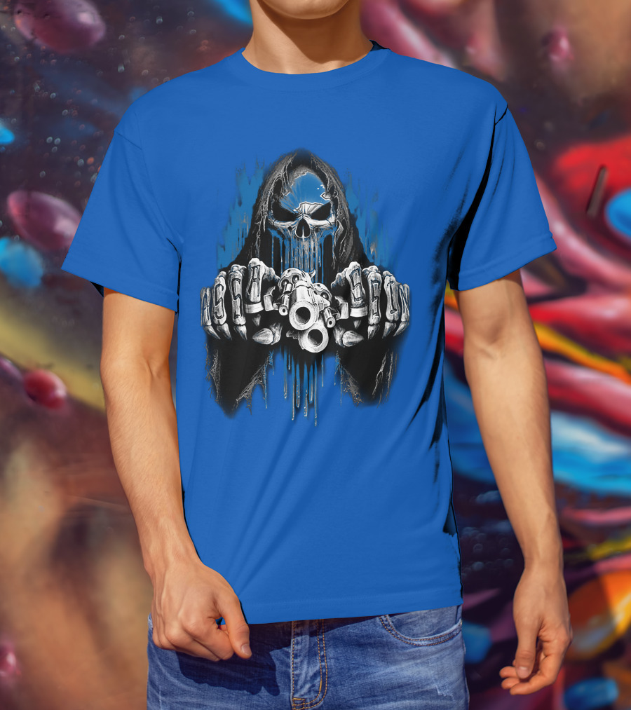 Detroit Lions 67 Grim Reaper Skeleton Guns T-Shirt