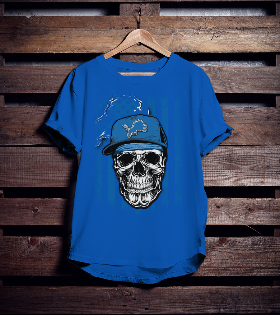 DETROIT LIONS Skull With Cap Sports T-Shirt