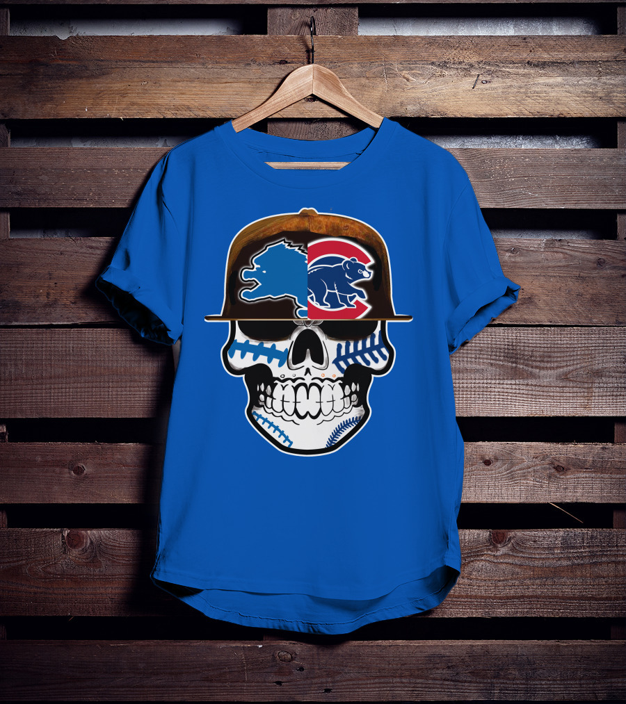 Detroit Lions Chicago Cubs Mashup Skull T-Shirt
