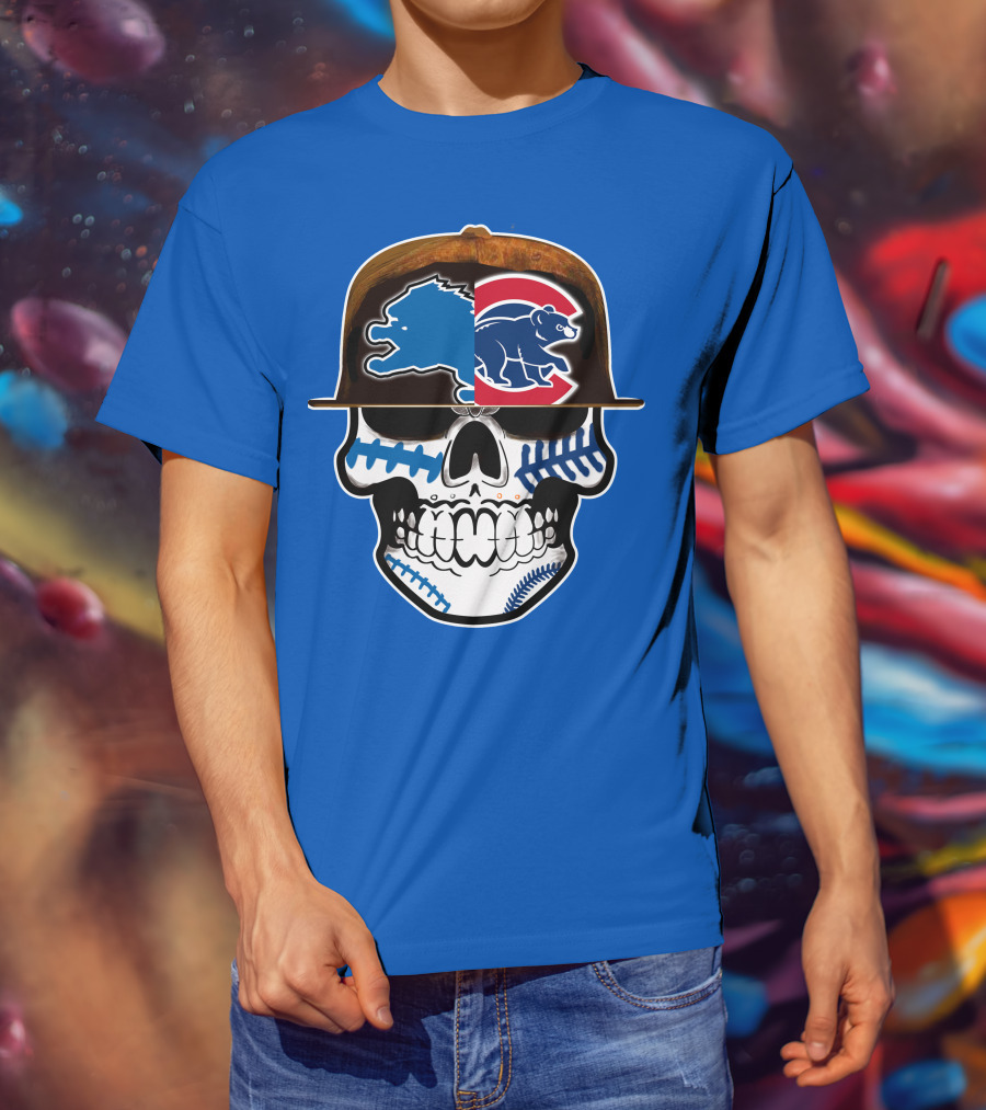 Detroit Lions Chicago Cubs Mashup Skull T-Shirt