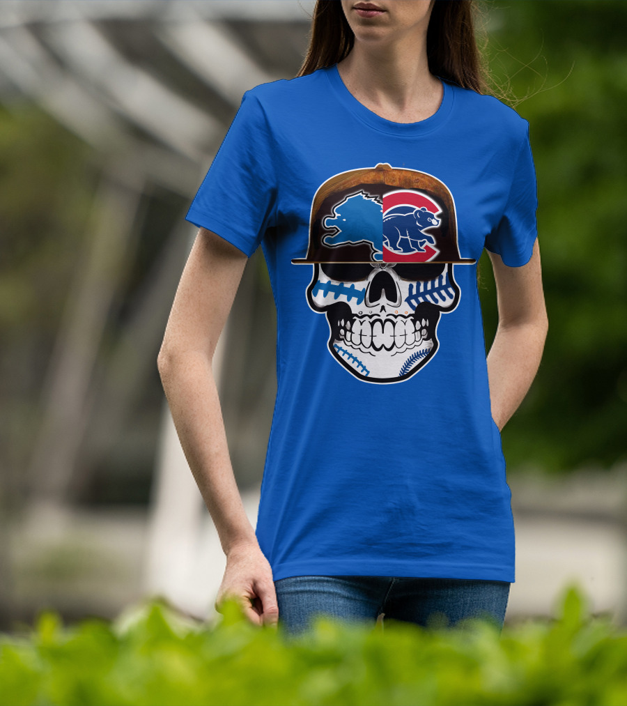 Detroit Lions Chicago Cubs Mashup Skull T-Shirt