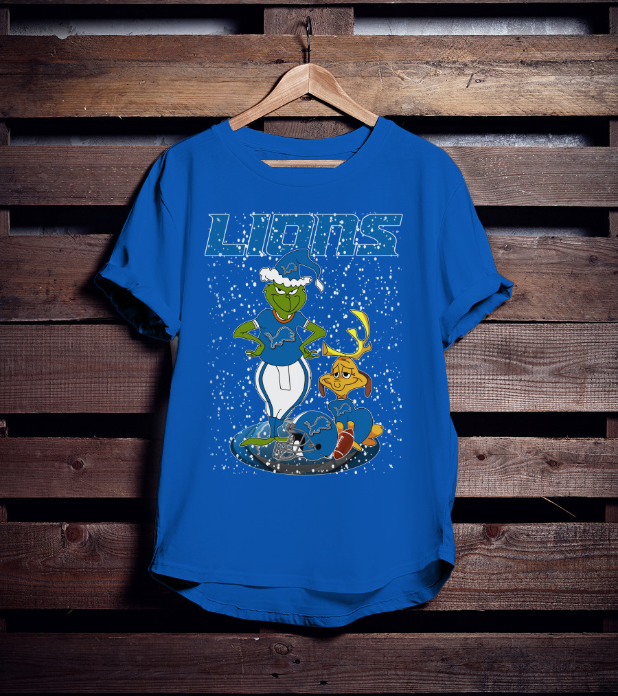 Grinchxmas Detroit Lions Snowy Holiday Football Scene T-Shirt
