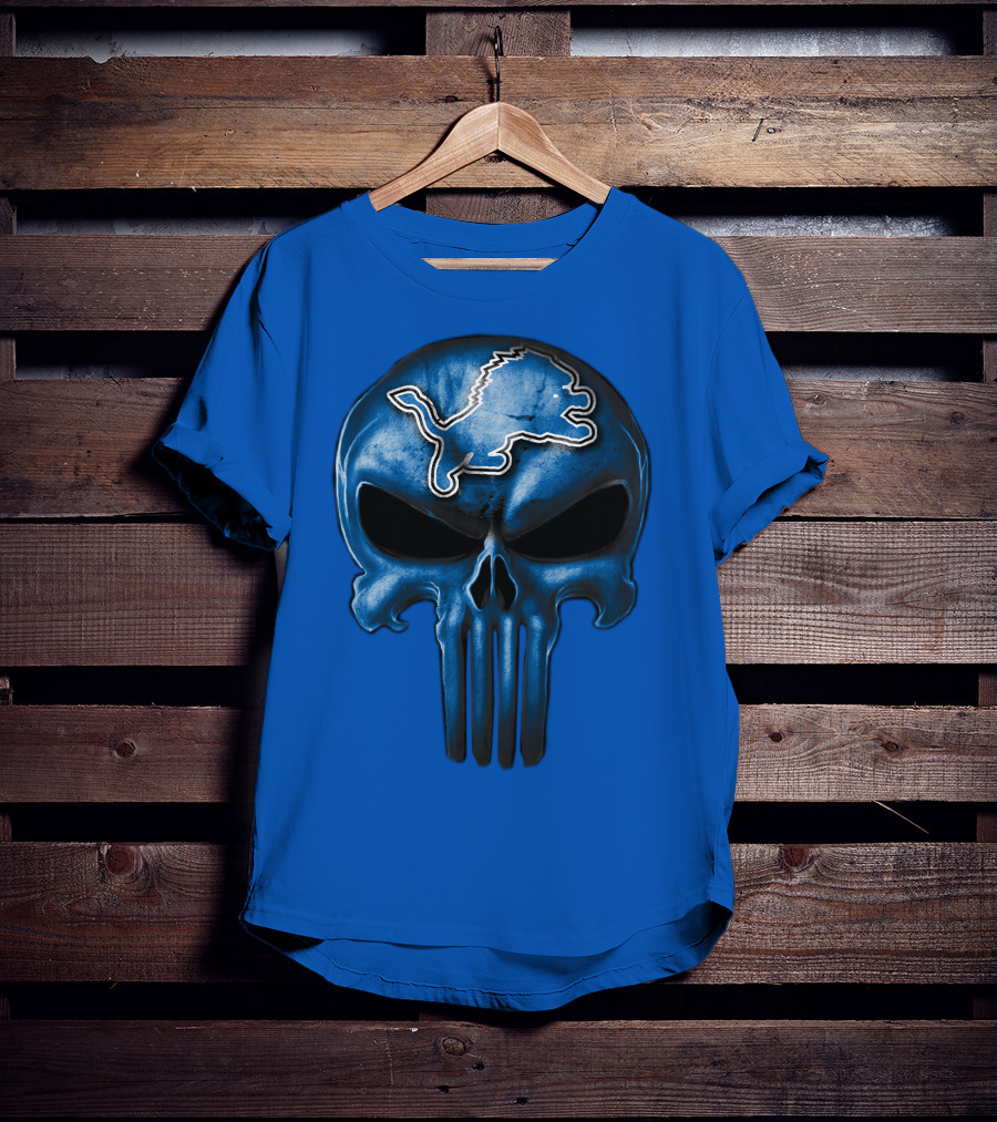 Detroit Lions Skull Logo Punisher T-Shirt