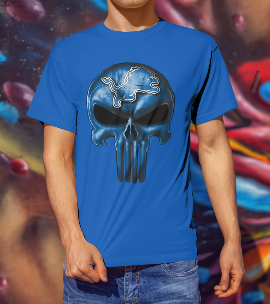 Detroit Lions Skull Logo Punisher T-Shirt