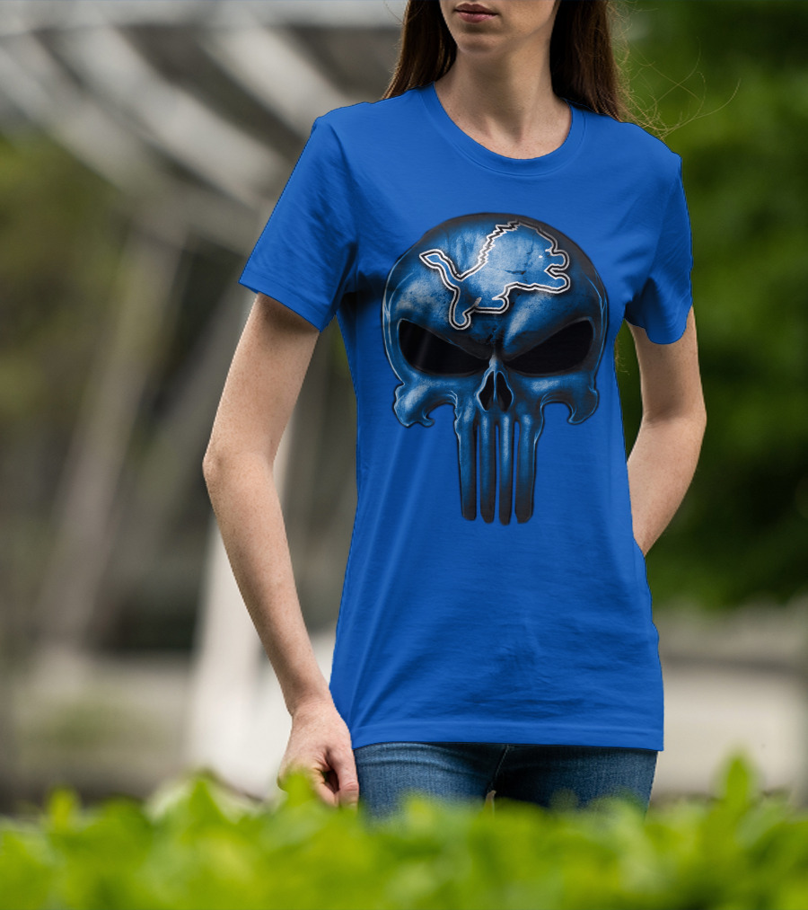 Detroit Lions Skull Logo Punisher T-Shirt