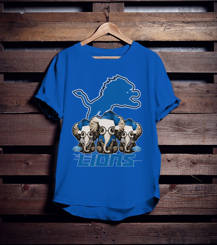 Elephan Xmas Detroit Lions Holiday Football Elephants T-Shirt