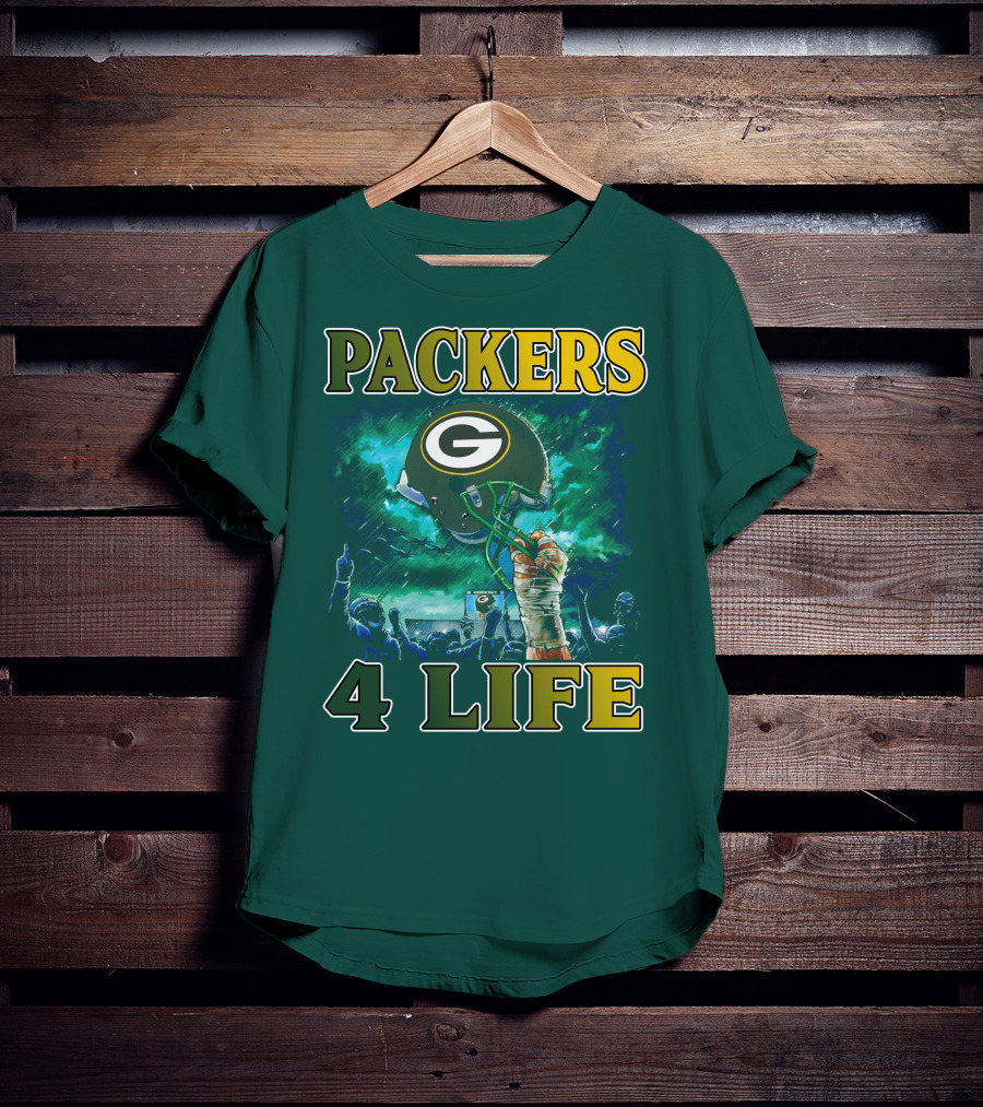 Packers 4 Life Green Bay Victory Helmet Celebration T-Shirt