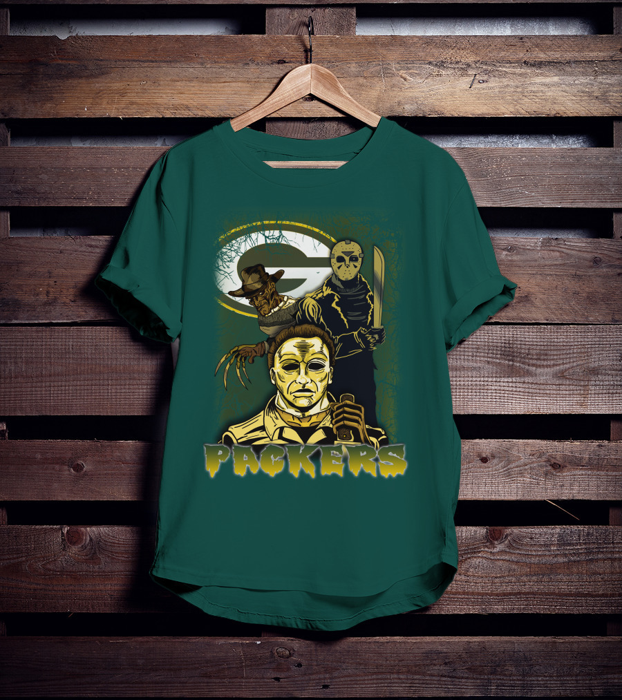 Green Bay Packers Horror Icons Mashup Freddy Jason Michael Myers T-Shirt