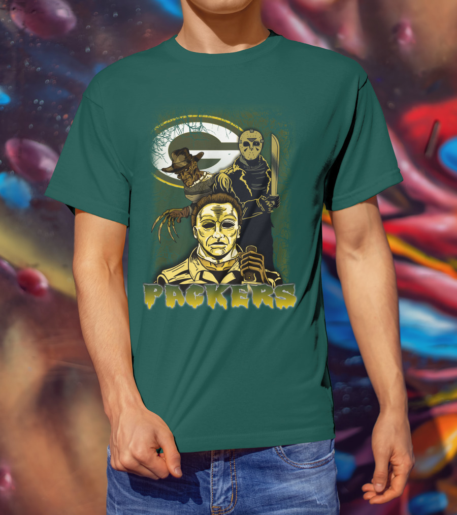 Green Bay Packers Horror Icons Mashup Freddy Jason Michael Myers T-Shirt