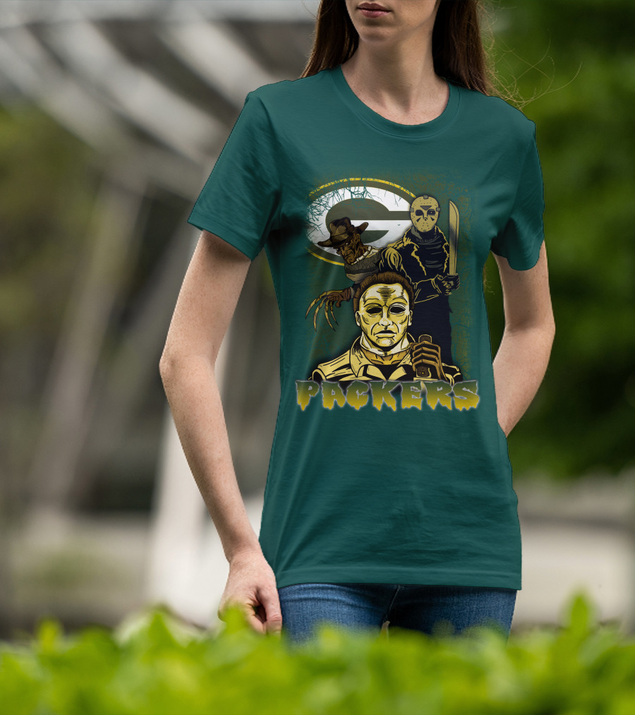 Green Bay Packers Horror Icons Mashup Freddy Jason Michael Myers T-Shirt
