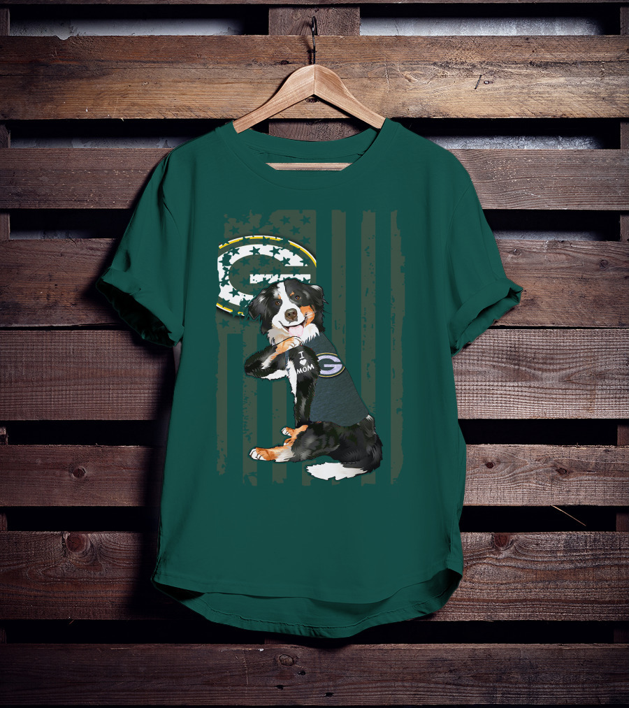 Border Collie Green Bay Packers I Love Mom T-Shirt