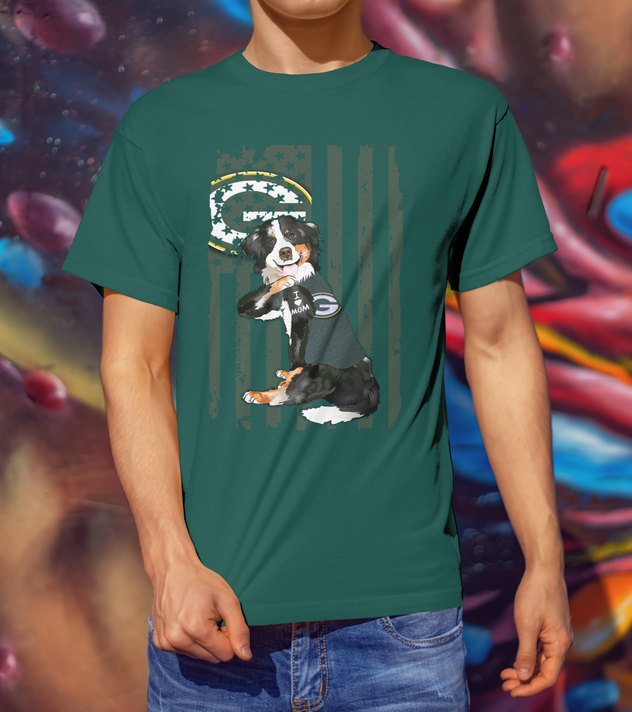 Border Collie Green Bay Packers I Love Mom T-Shirt