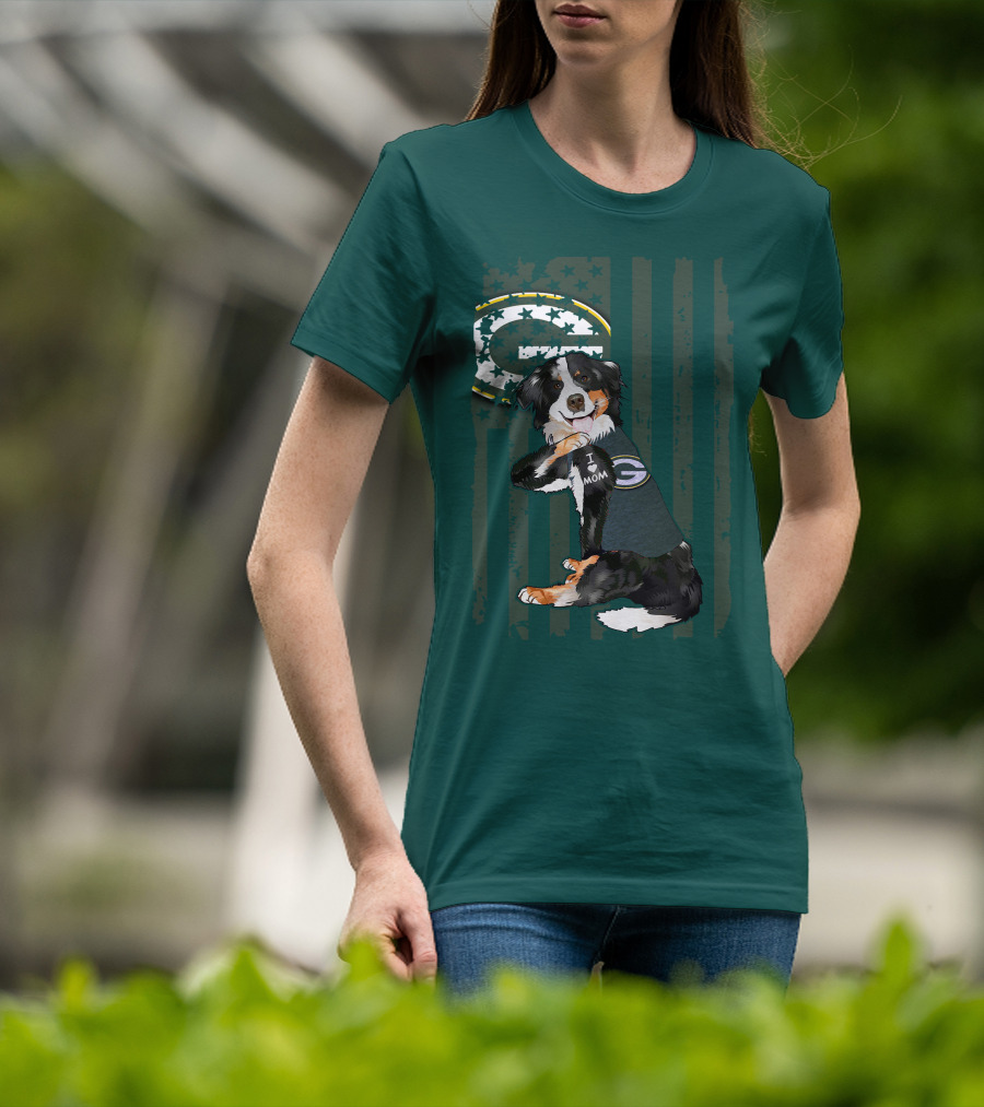 Border Collie Green Bay Packers I Love Mom T-Shirt