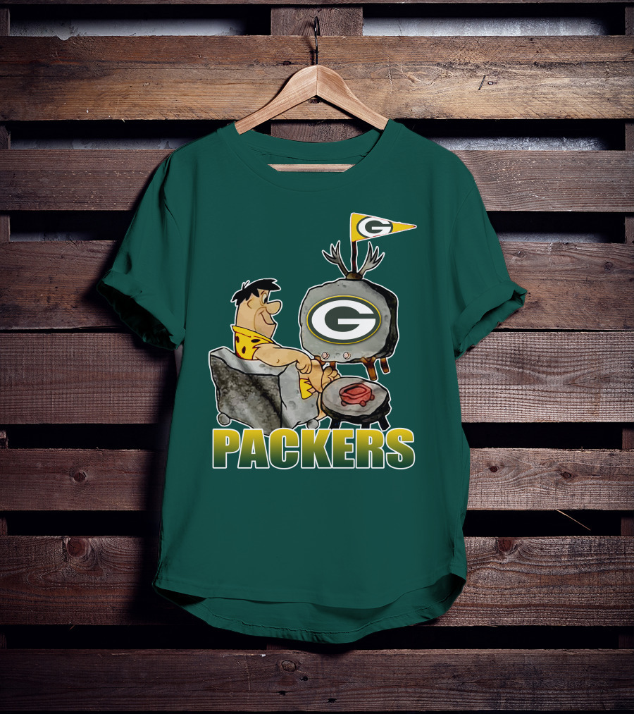 Packers Fred Flintstone Watching Tv With Green Bay T-Shirt