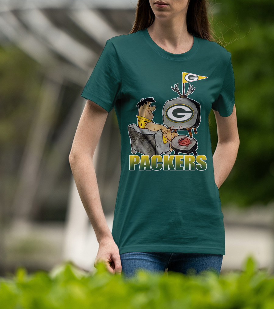Packers Fred Flintstone Watching Tv With Green Bay T-Shirt