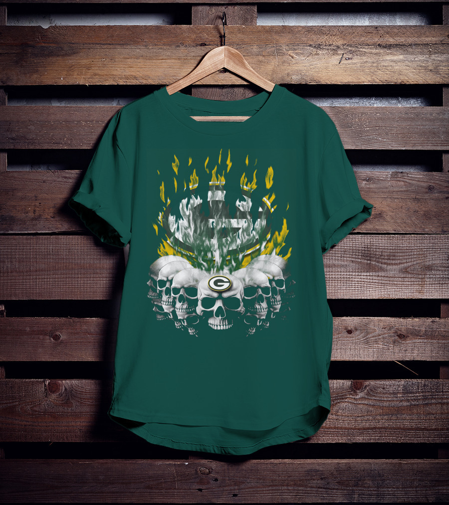 Green Bay Packers Flaming Skull T-Shirt