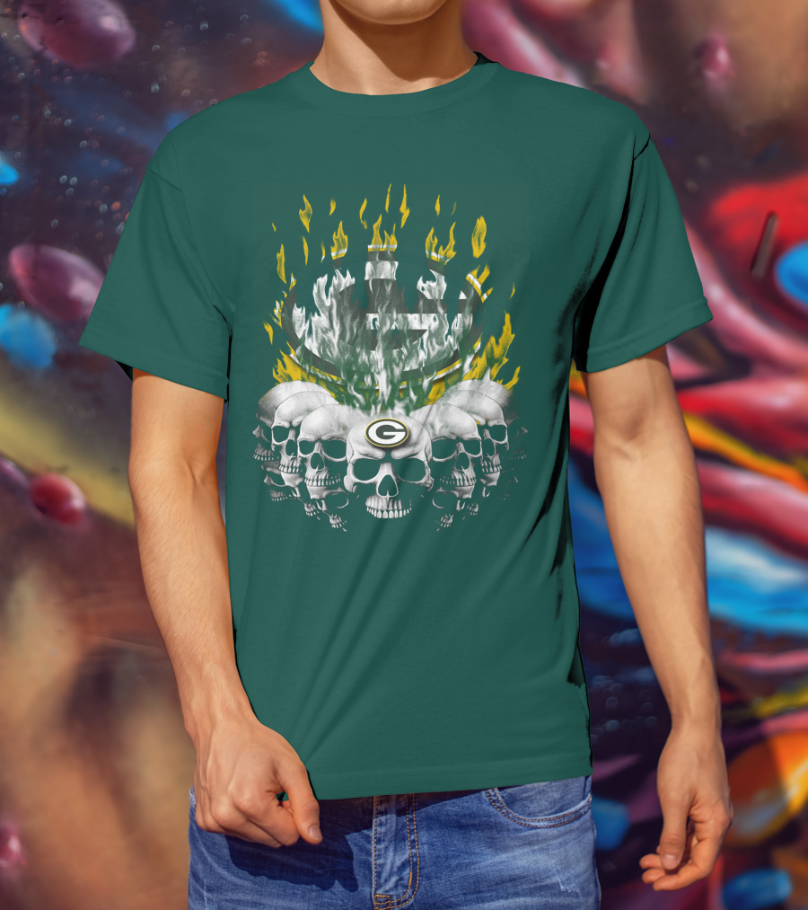 Green Bay Packers Flaming Skull T-Shirt