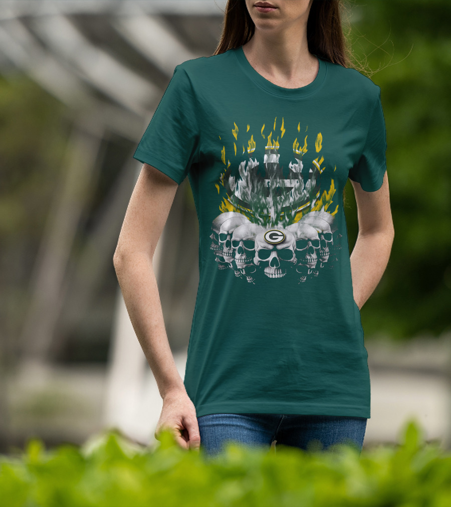 Green Bay Packers Flaming Skull T-Shirt
