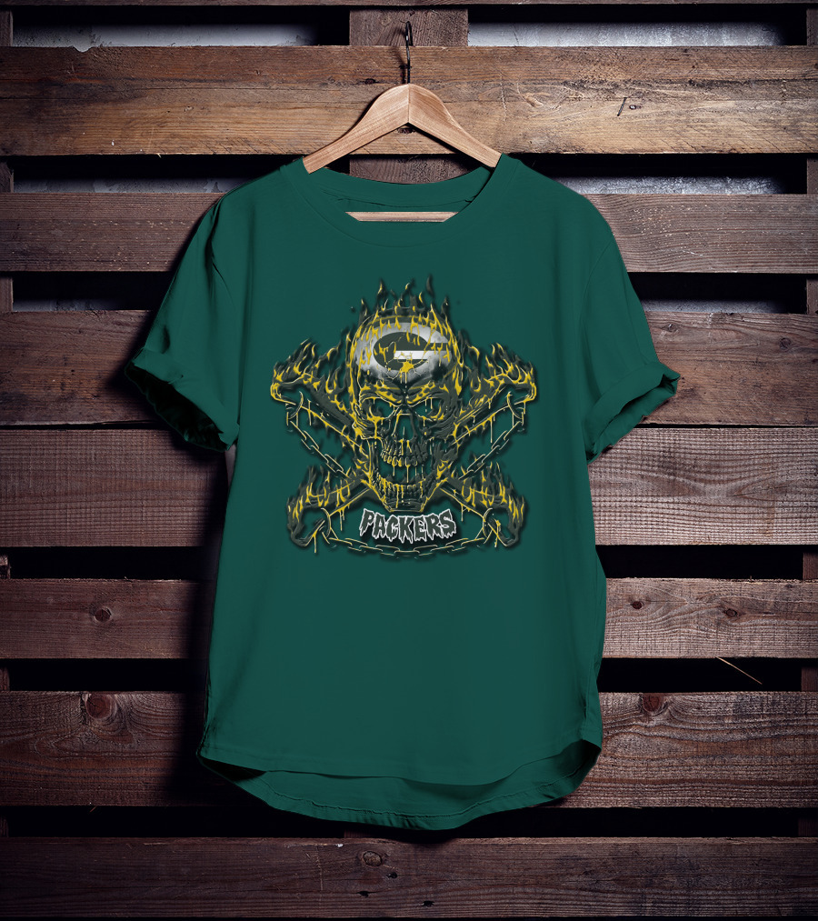 Packers Skull Flames 35 Green Bay T-Shirt