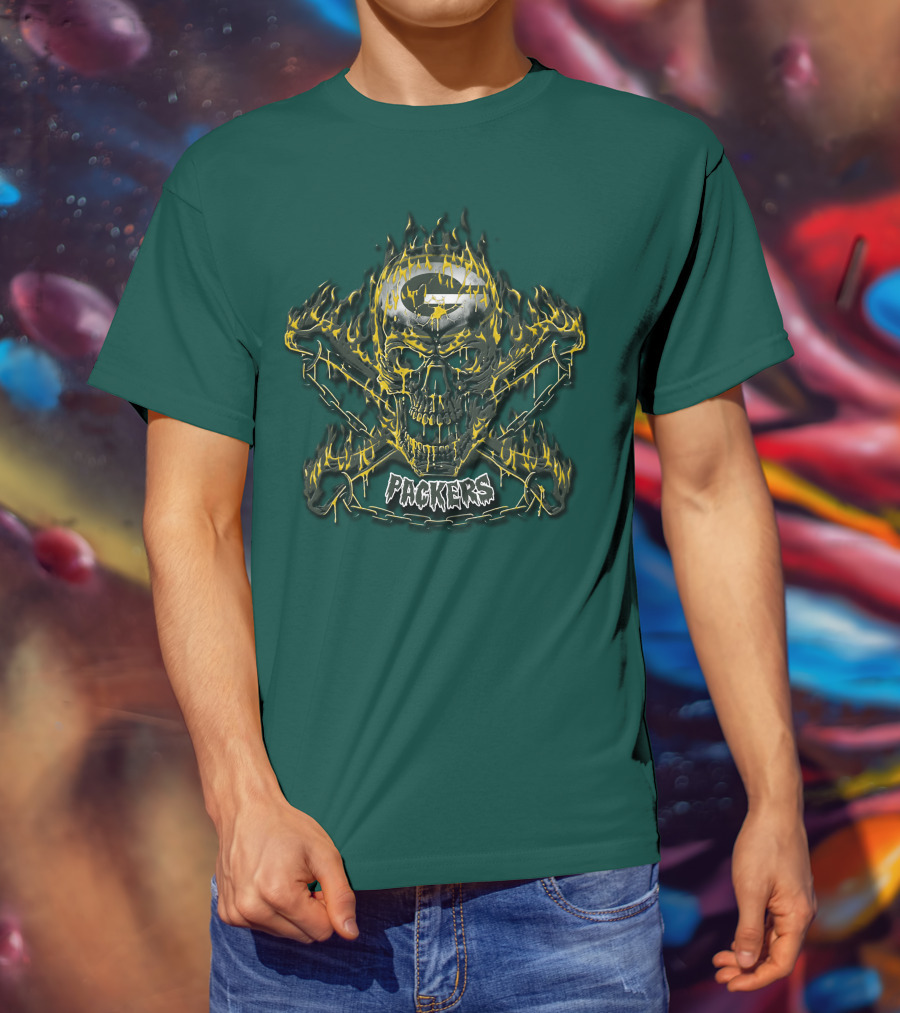 Packers Skull Flames 35 Green Bay T-Shirt