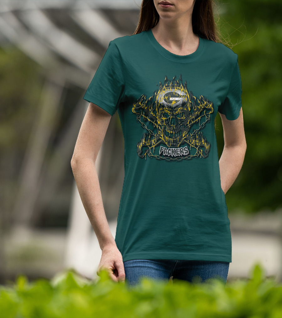 Packers Skull Flames 35 Green Bay T-Shirt