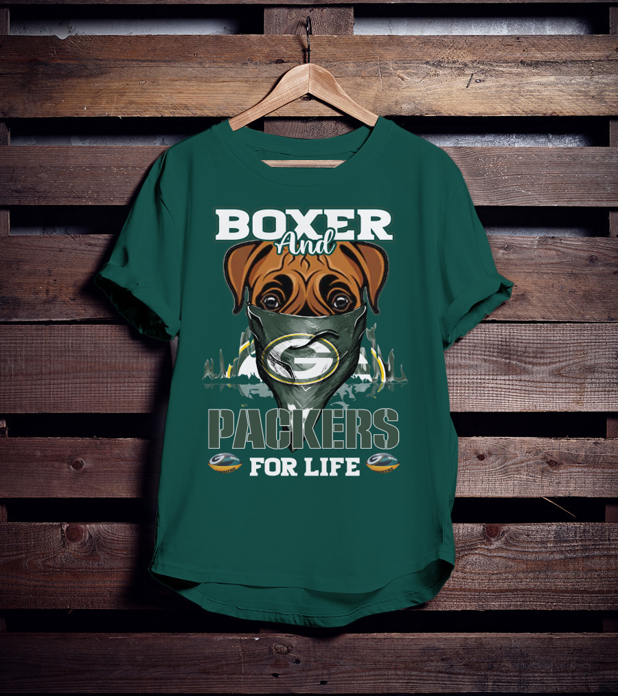 Boxer And Packers For Life Green Bay Packers T-Shirt