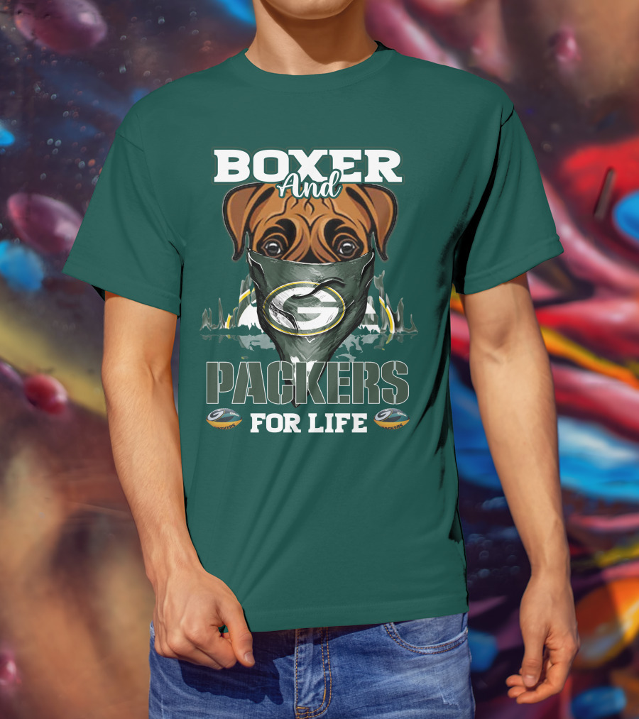 Boxer And Packers For Life Green Bay Packers T-Shirt
