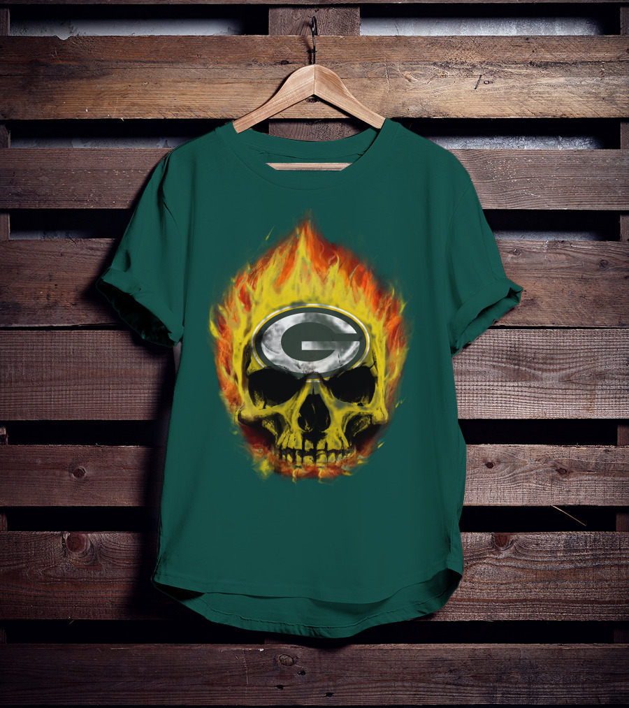 Green Bay Packers Skull Flames T-Shirt